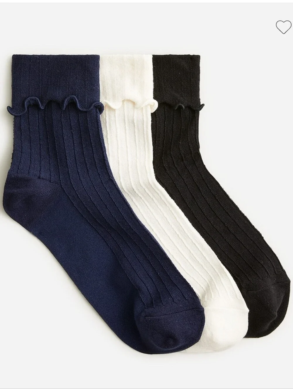 J. Crew Pointelle Ruffle Socks- 3 pack - Navy, Black, Grey